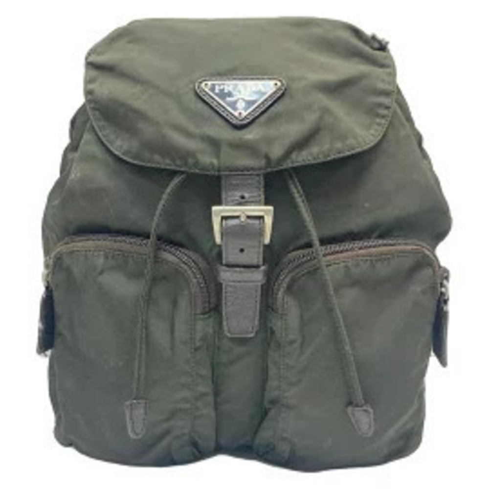 Prada Backpack Khaki Green Black Dark Brown Leather